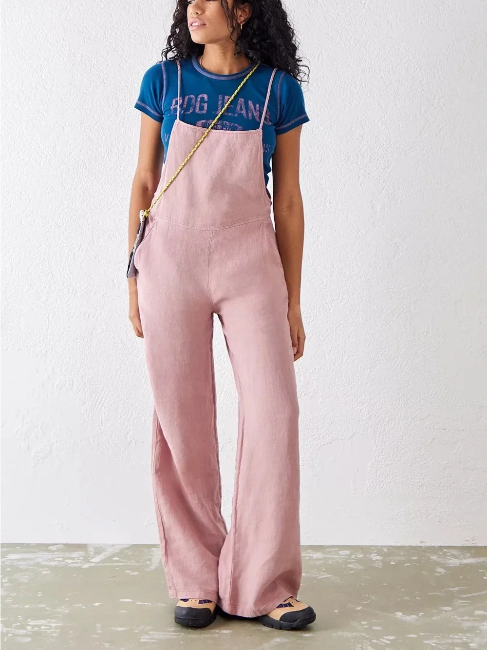 BDG Corin Strappy Dungarees Overalls Jumpsuit Pink Linen Medium - Picture 3 of 11